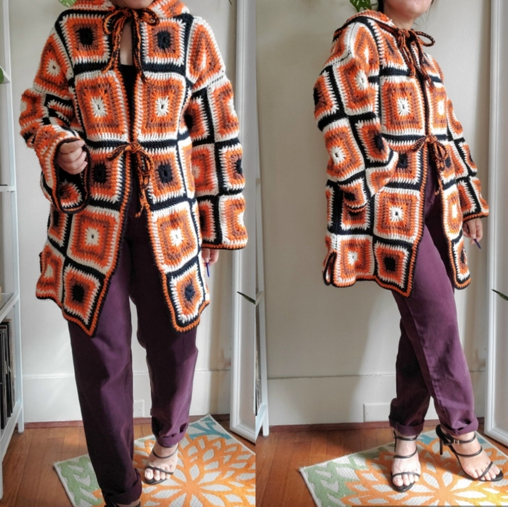 Vintage Handmade Granny Square Crochet  Sweater - Picture 5 of 15
